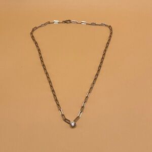Elegant paper clip style Sterling Silver Chain Necklace with Cz stone.JCM CZ